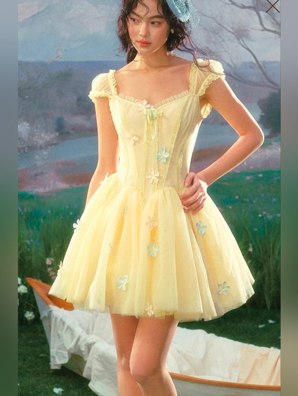 Lacemade Flower Archer Yellow Corset Dress Short Coquette